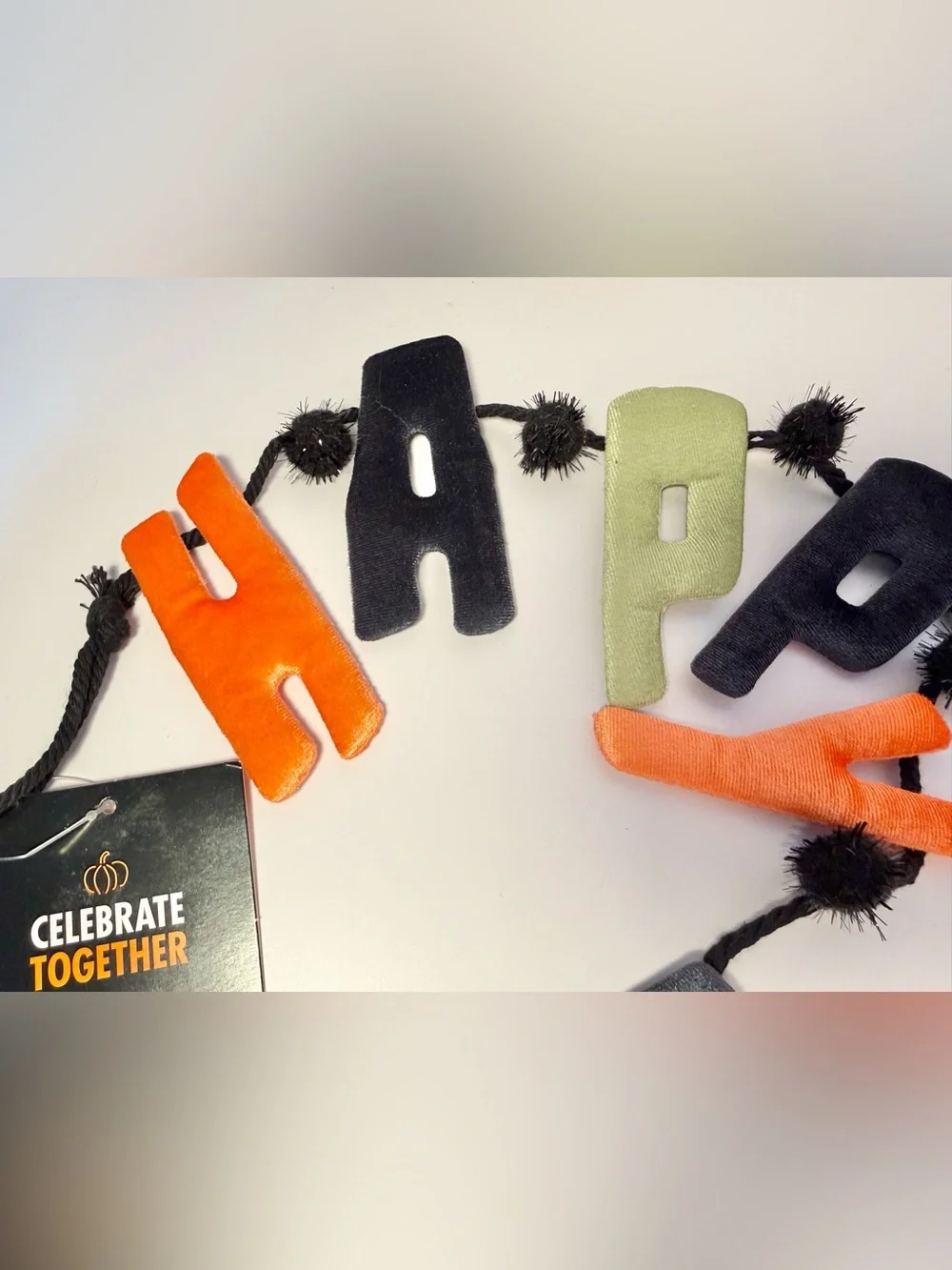 Happy Halloween Velvet Letter Garland in Black, Lime and Orange 48” long